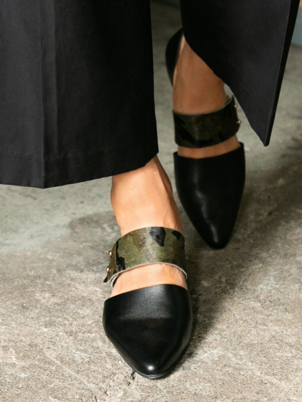 ALL BLACK Jungle Band D'Orsay Camo Calf Hair Pointed Flats Black Size 41